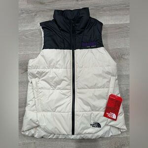 I248 NWT North Face Puffer Vest Womens S Small Broken White Hiking *COMP LOGO*